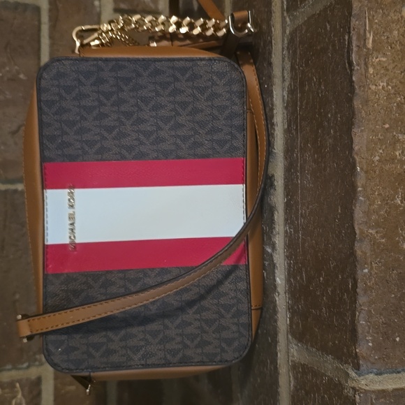 Michael Kors Handbags - Michael KorsJet Set Medium Logo Stripe Camera Bag Brown